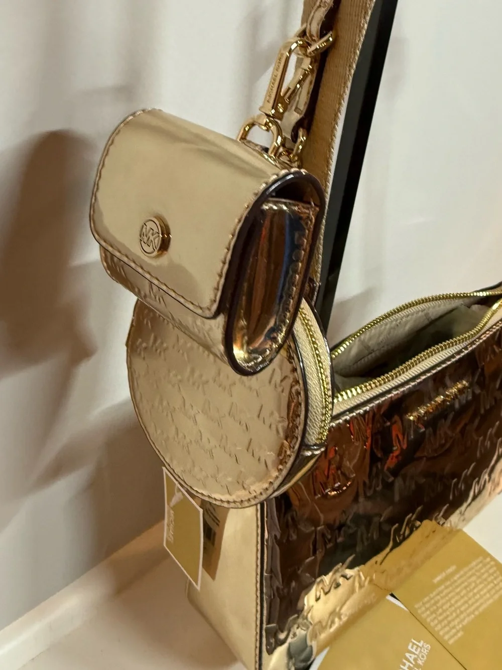 Michael Kors Jet Set Small Metallic Logo Debossed Crossbody Bag